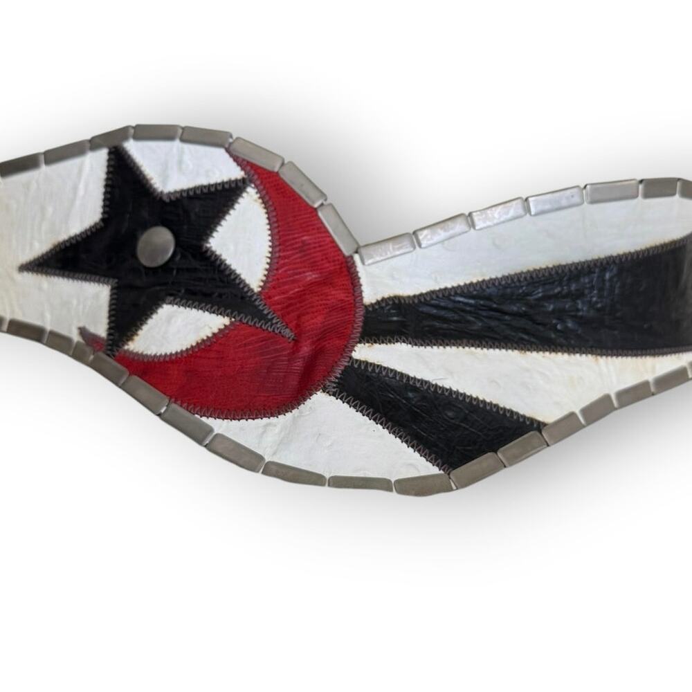 Anna Konya White Artisan Cinch Belt Star Patchwork Leather Chain Closure Vintage - Picture 4 of 16